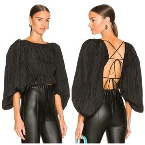 LPA Black Puff Sleeve Blouse with Open Back